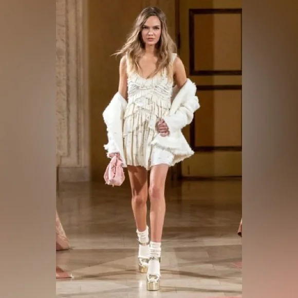 NWT LOVESHACKFANCY Andra mini pearl embellished babydoll dress